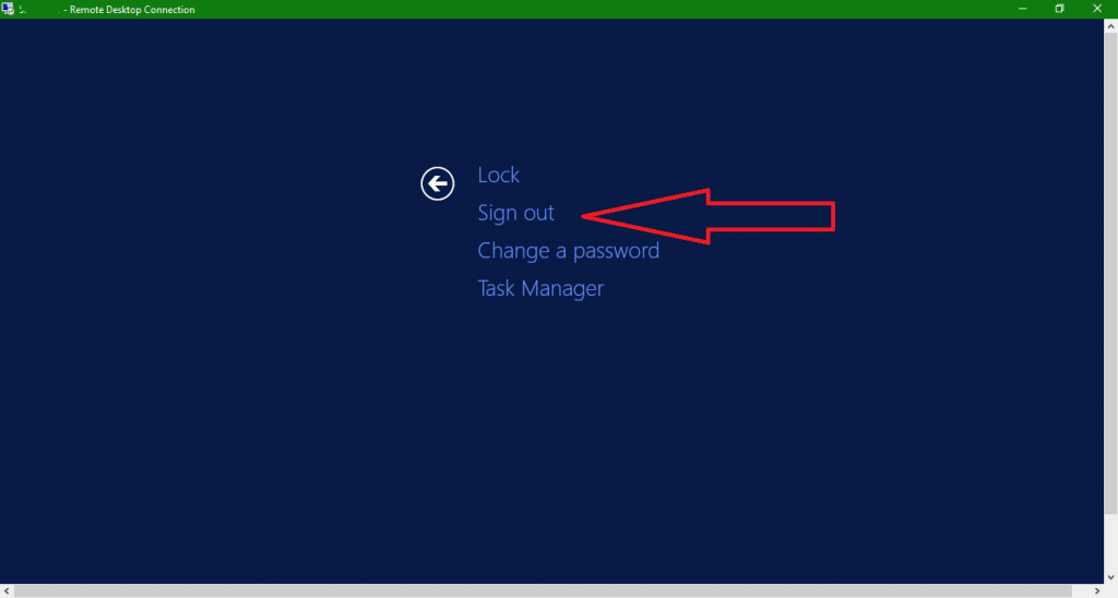 RDP Sign Out Screen